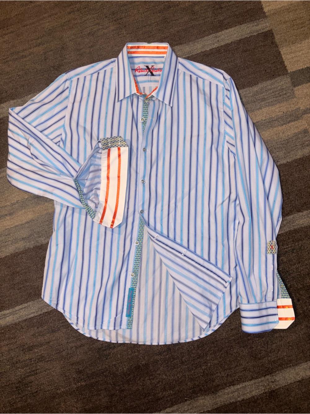 Robert Graham X TAILORED FIT FLIP CUFF Dress Shirt L